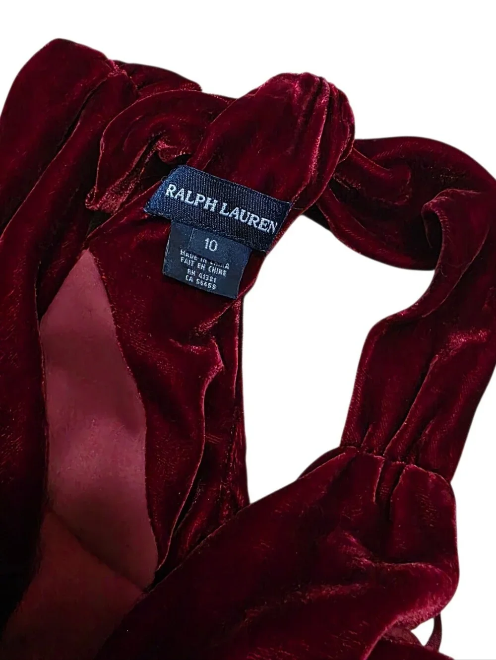 Ralph lauren burgundy velvet cowl neck silk blend tie dress